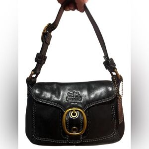 Coach Vintage 11427 Bleeker Legacy Tattersall Flap Shoulder Bag Black Brass